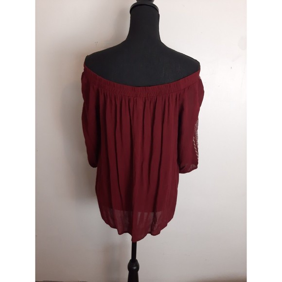 NEW Rose & Grace NYC Blouse Medium Off Shoulder Maroon Peasant Embroidered Boho - Picture 3 of 9